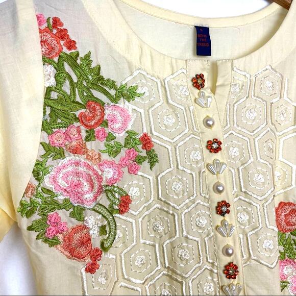 Bend the Trend | Yellow Tunic Blouse Long Sleeve Top Beads Embroidery Tassels - Picture 4 of 11